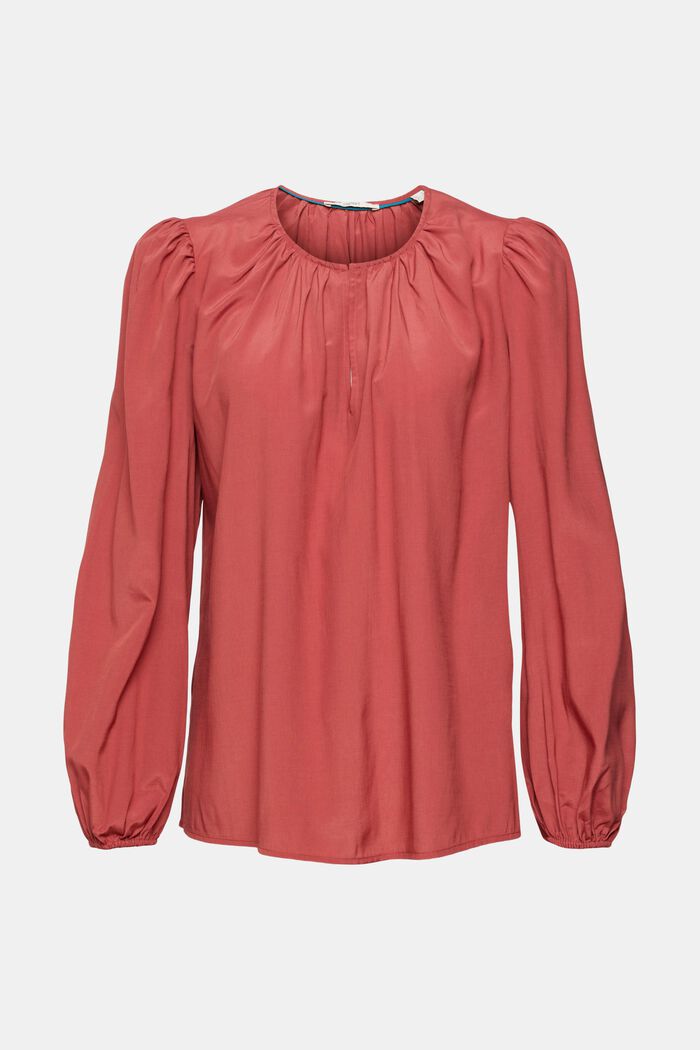 Keyhole neck blouse, LENZING™ ECOVERO™, TERRACOTTA, detail image number 2