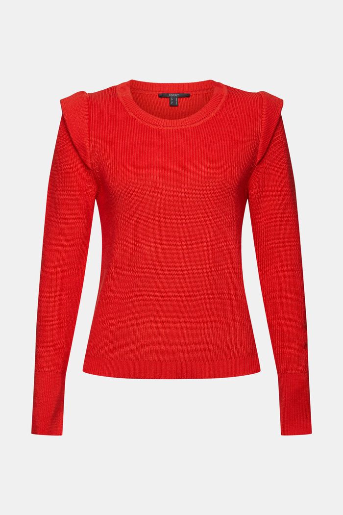 Rib knit jumper with shoulder details, ORANGE RED, overview