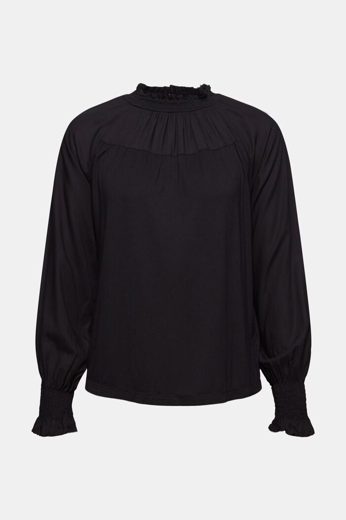 Material mix blouse, LENZING™ ECOVERO™, BLACK, detail image number 6