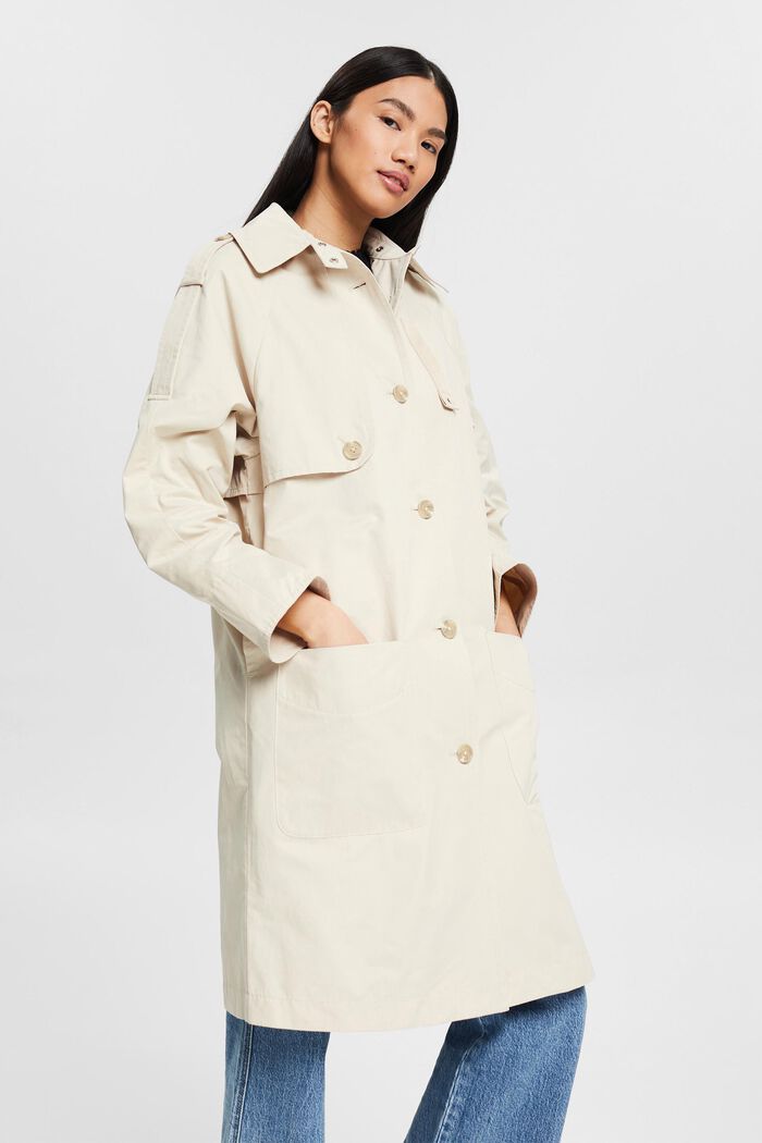 Modern trench coat made of blended cotton, SAND, detail image number 0