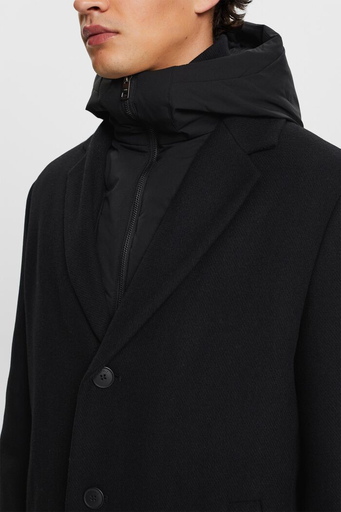 Wool Blend Detachable Hood Coat, BLACK, detail image number 1