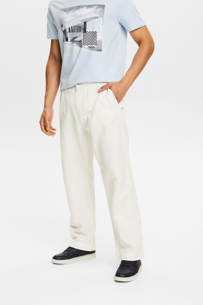 Linen-Cotton Straight Pant, OFF WHITE, detail image number 0