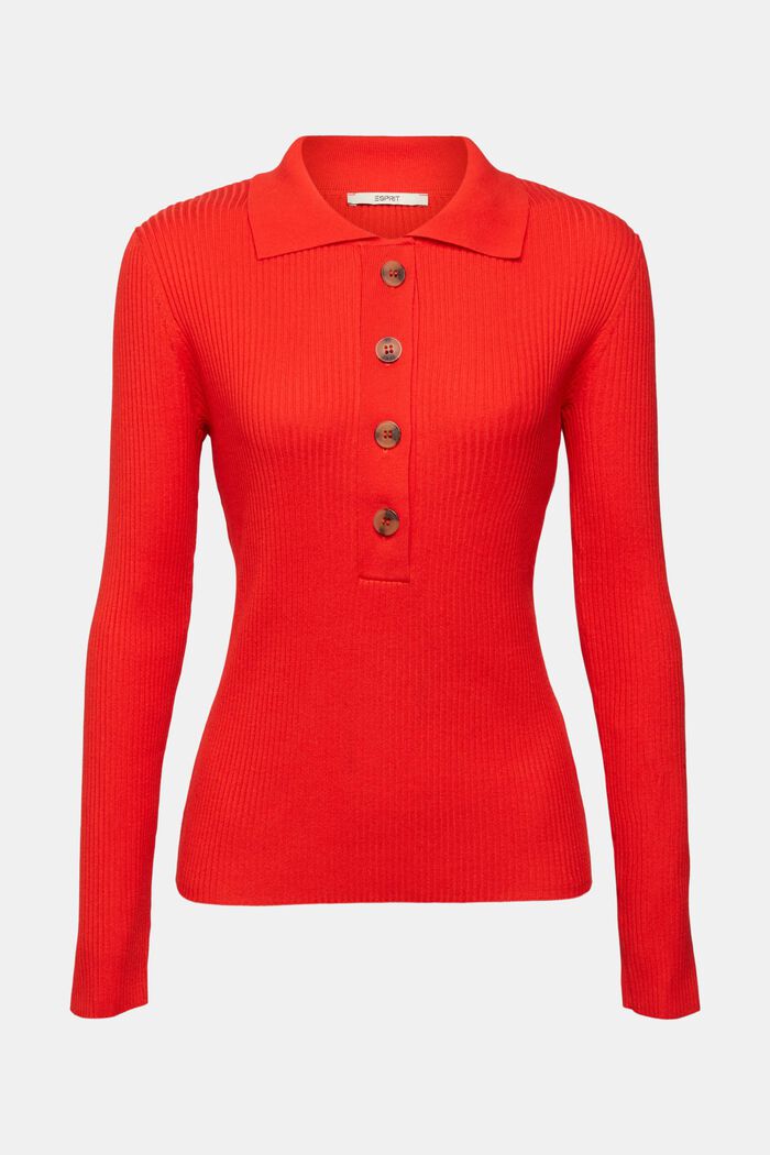 Rib-knit jumper with turn-down collar, RED, detail image number 6