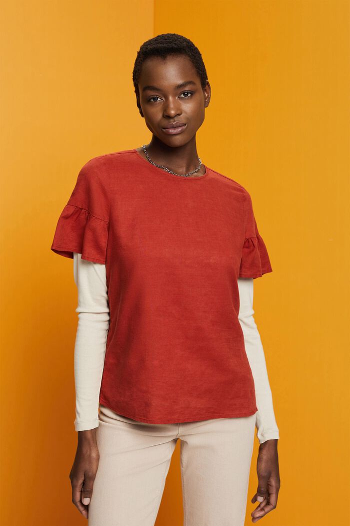 Short sleeve blouse, cotton-linen blend, TERRACOTTA, detail image number 0