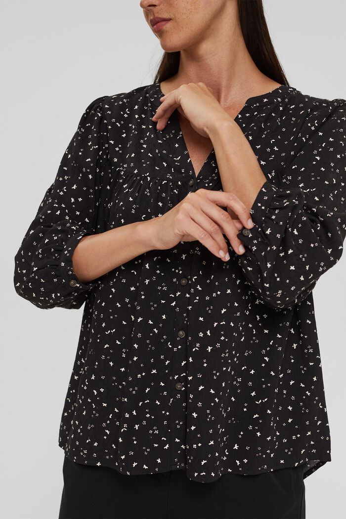 Mille-fleurs blouse made of LENZING™ ECOVERO™, BLACK, detail image number 2