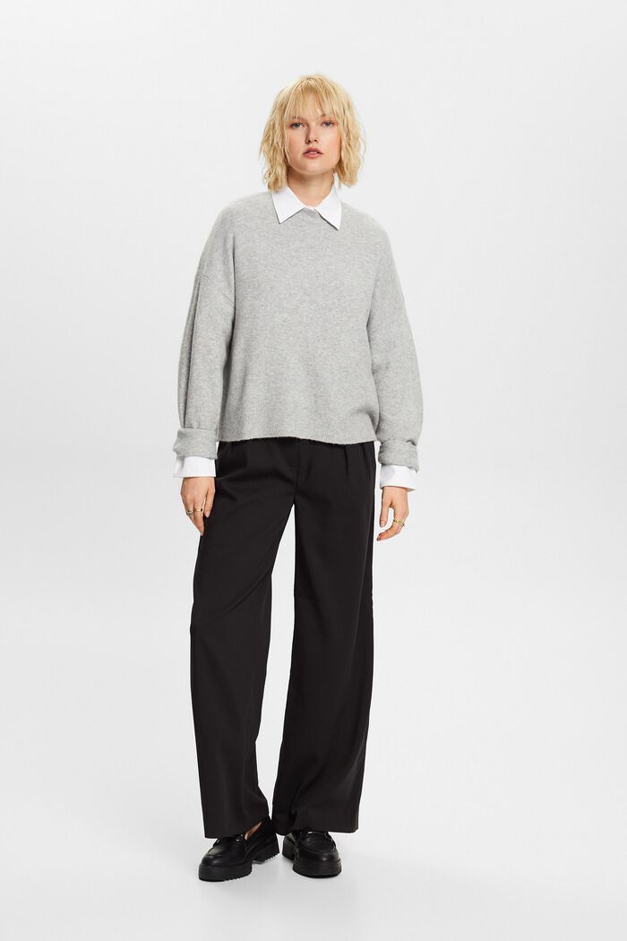 Knit Blouson Sleeve Sweater, LIGHT GREY, detail image number 4