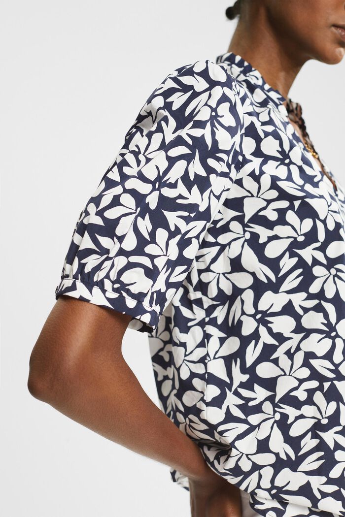 Cotton blouse with a print, NAVY, detail image number 1