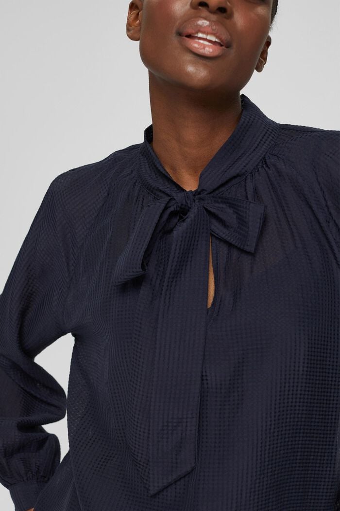 Semi-sheer pussycat bow blouse, NAVY, detail image number 2