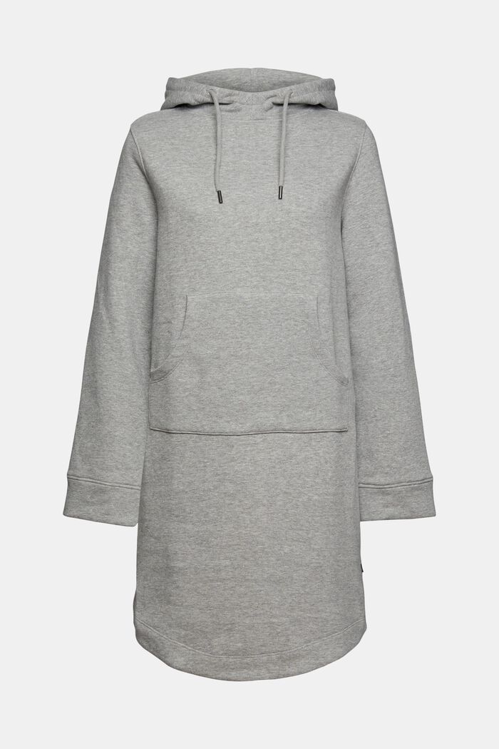 Sweatshirt dress with a hood made of blended organic cotton, MEDIUM GREY, overview