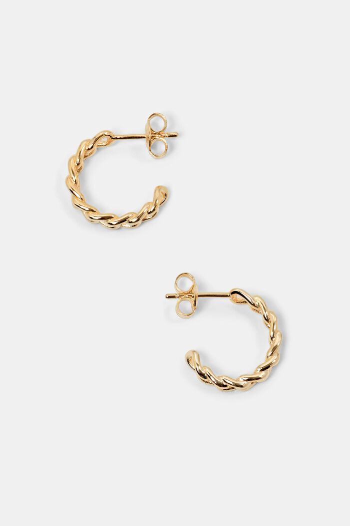 Chain Mini Hoop Earrings, Sterling Silver, GOLD, detail image number 0