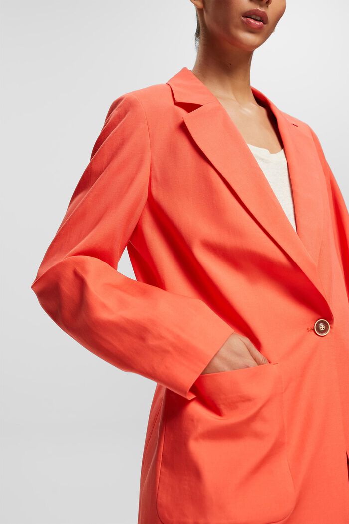 Linen blend: long 1-button blazer, CORAL ORANGE, detail image number 2