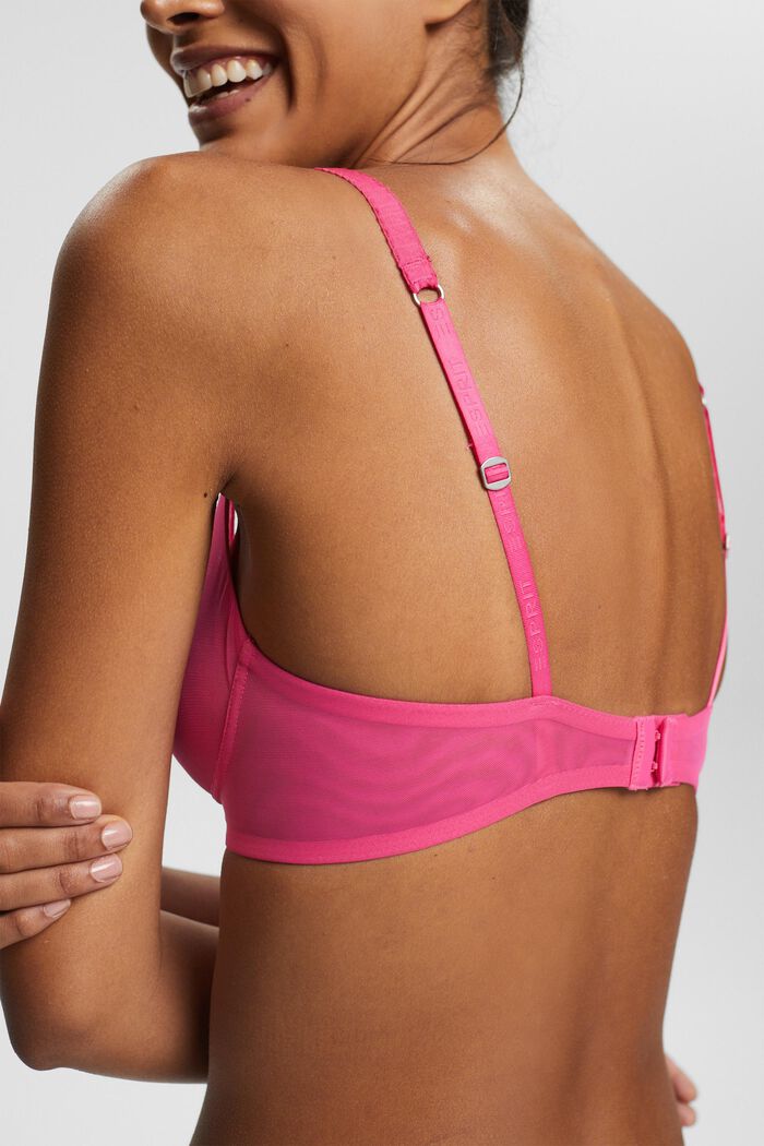 Recycled: unpadded, non-wired bra, PINK FUCHSIA, detail image number 3