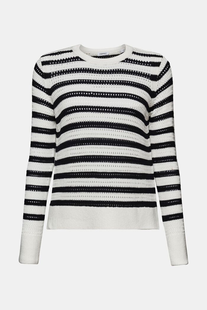 Striped Open-Knit Sweater, OFF WHITE, detail image number 6