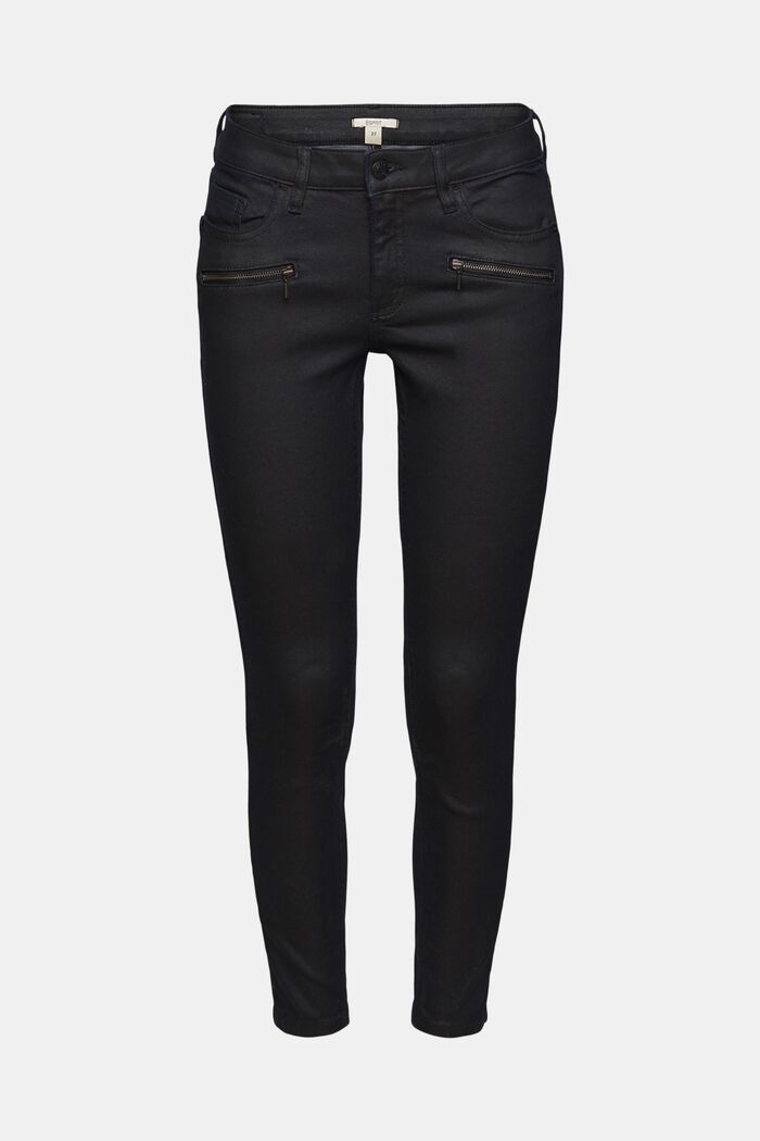 Jeans with zip details, organic cotton blend, BLUE BLACK, overview