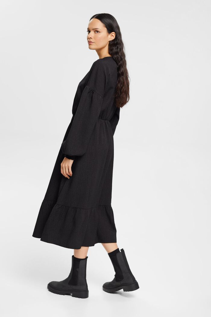 Flounced midi dress, LENZING™ ECOVERO™, BLACK, detail image number 3