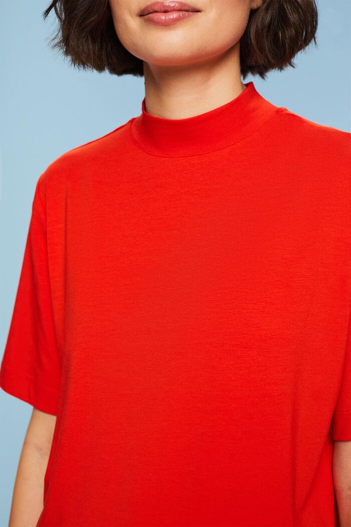 Mock Neck Jersey T-Shirt, RED, detail image number 2