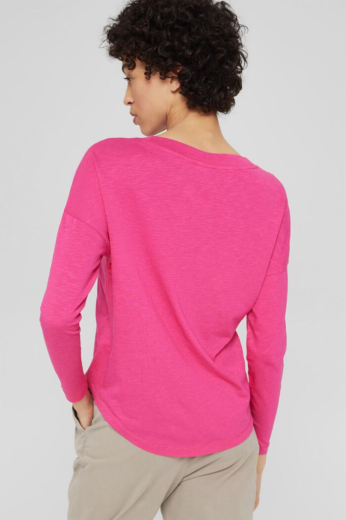 Long sleeve top with a pocket, organic cotton blend, PINK FUCHSIA, detail image number 3
