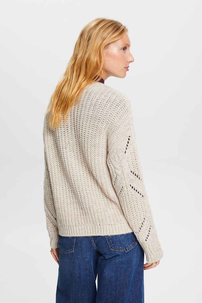 Open Knit Wool-Blend Cardigan, DUSTY NUDE, detail image number 4