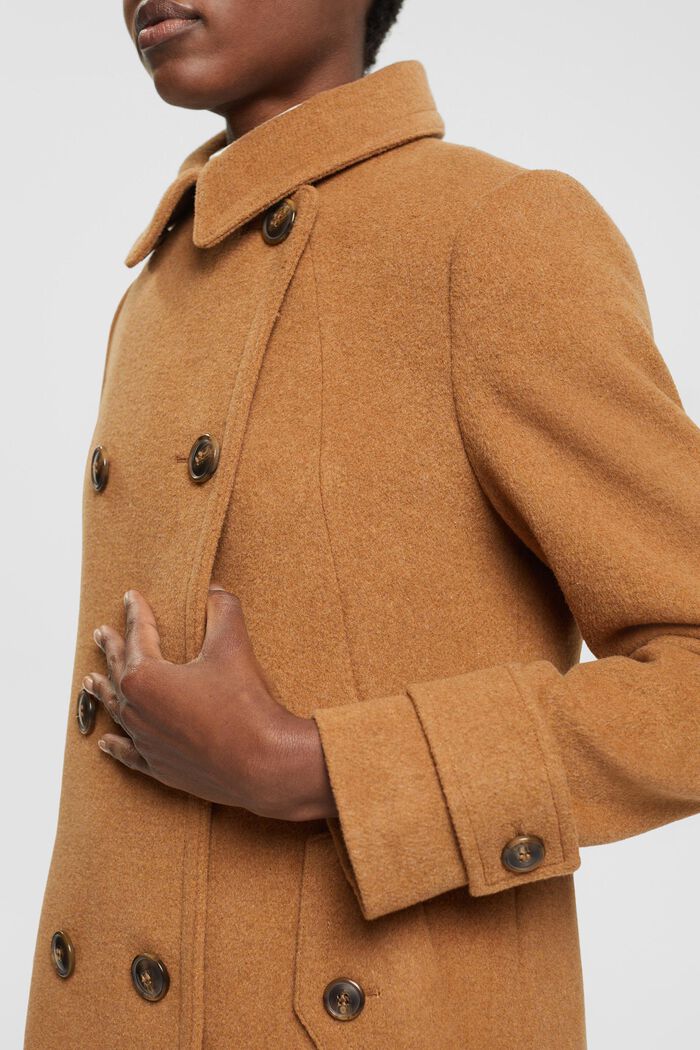 Double breasted wool blend coat, CARAMEL, detail image number 0
