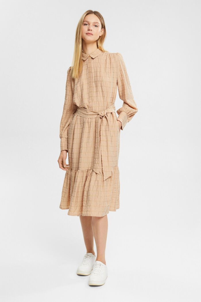 Checked midi dress in a crinkle look, CREAM BEIGE, detail image number 0