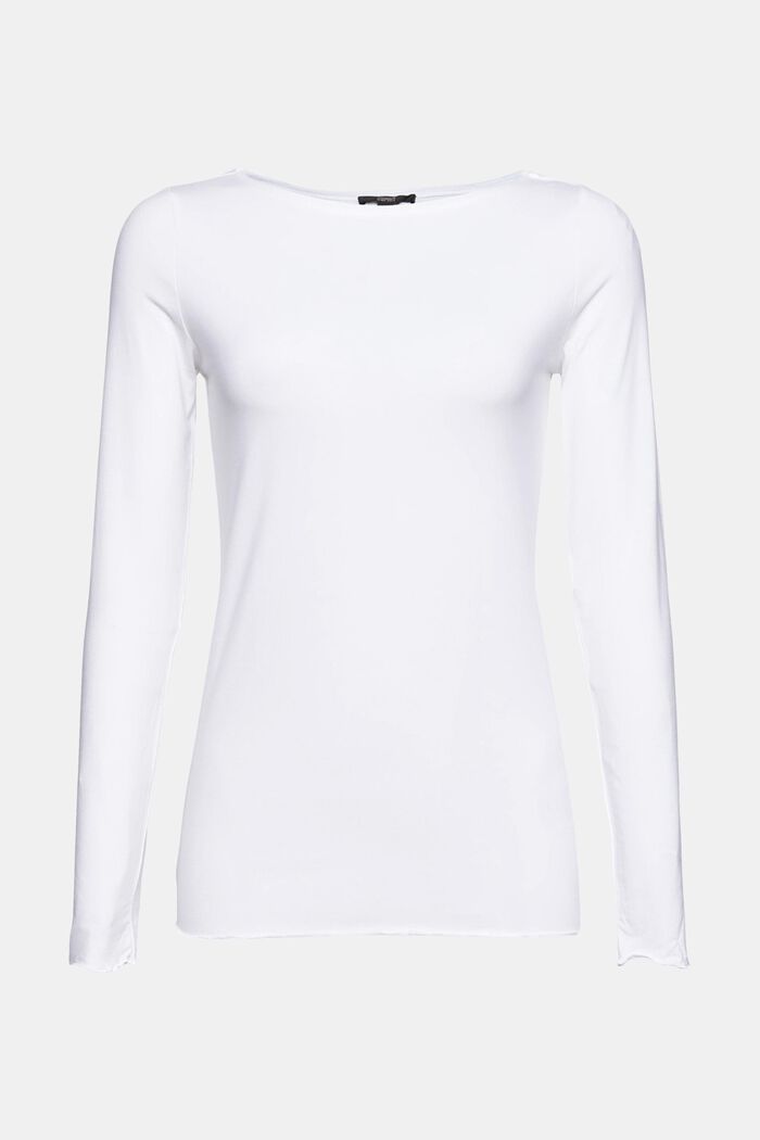 Long sleeve top made of blended organic cotton, NEW WHITE, overview