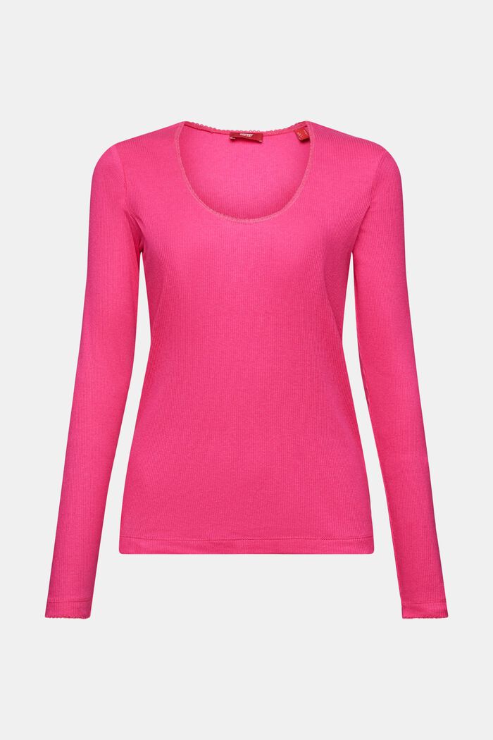 Rib-Knit Jersey Longsleeve Top, PINK FUCHSIA, detail image number 6