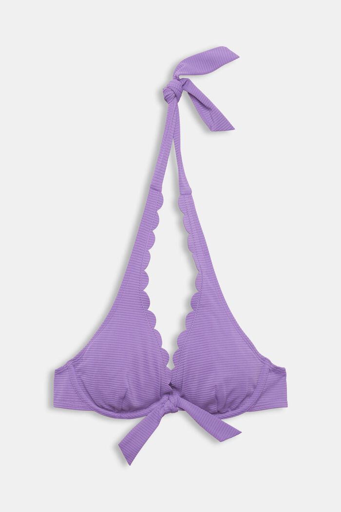 Ribbed bikini top with a scalloped hem, VIOLET, overview