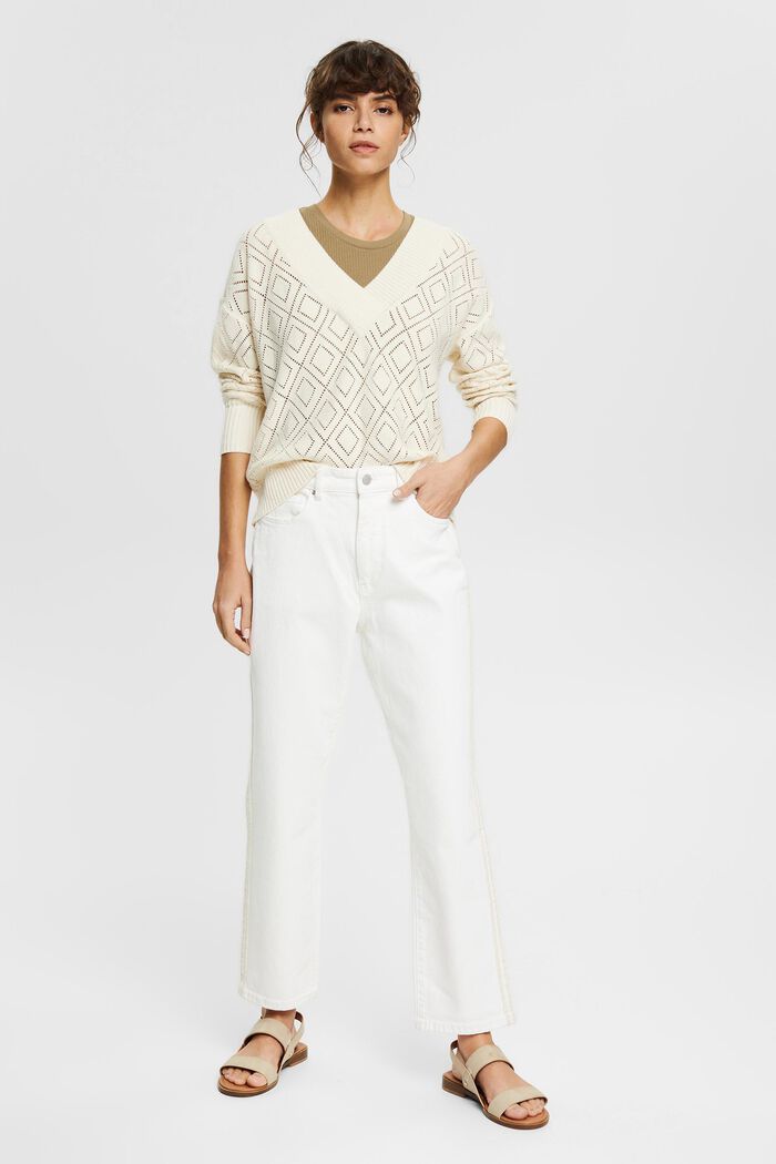 With linen: Jumper with an openwork pattern, OFF WHITE, detail image number 1