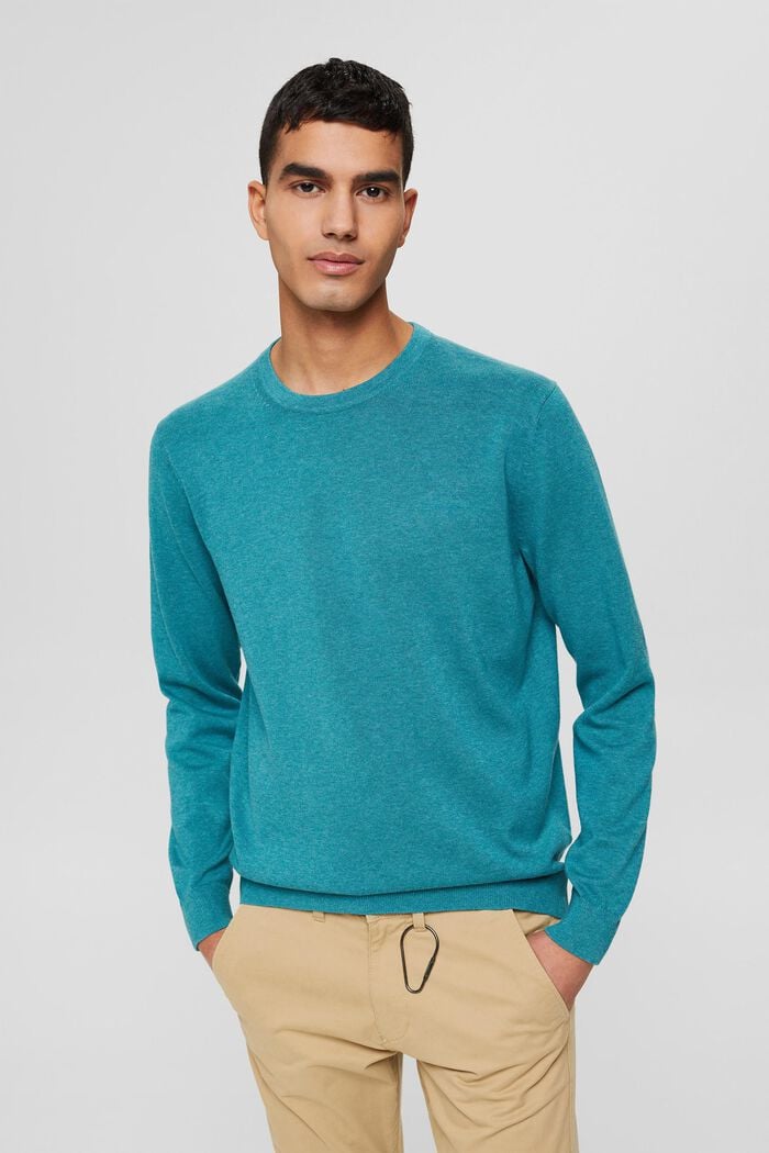 Crewneck jumper in pima cotton, TURQUOISE, detail image number 0