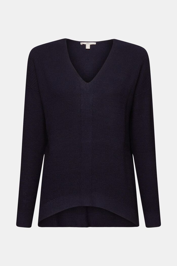 V-neck jumper in purl knit fabric, NAVY, detail image number 5