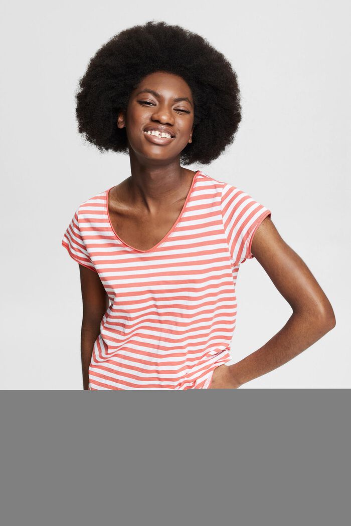 Striped T-shirt in organic cotton, CORAL, detail image number 0