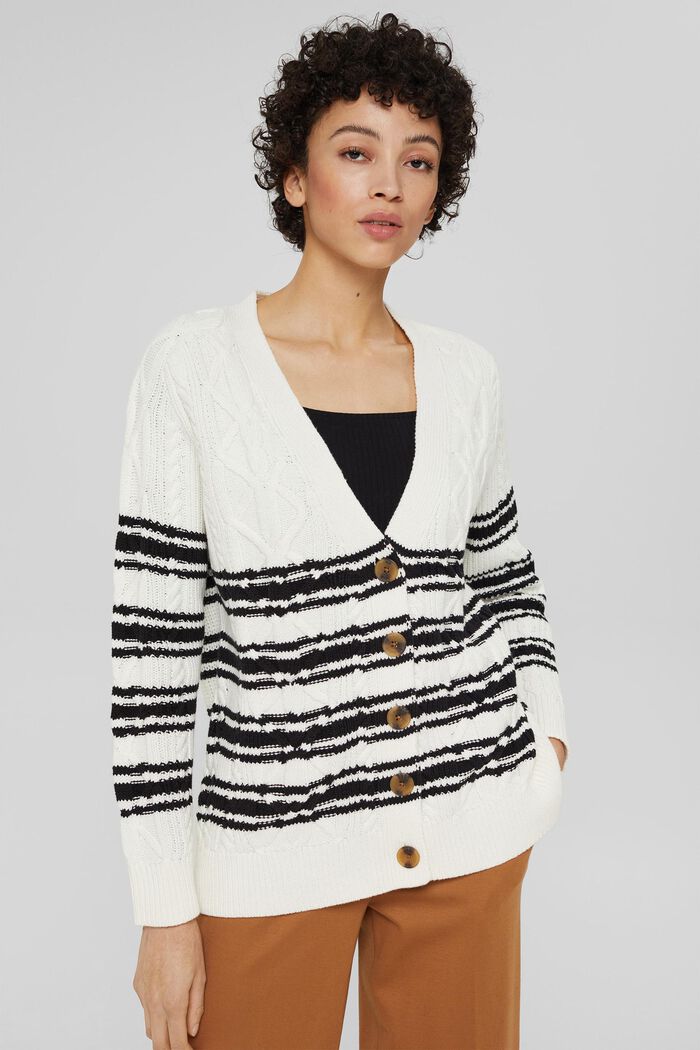 Cardigan with a cable knit pattern, OFF WHITE, detail image number 0
