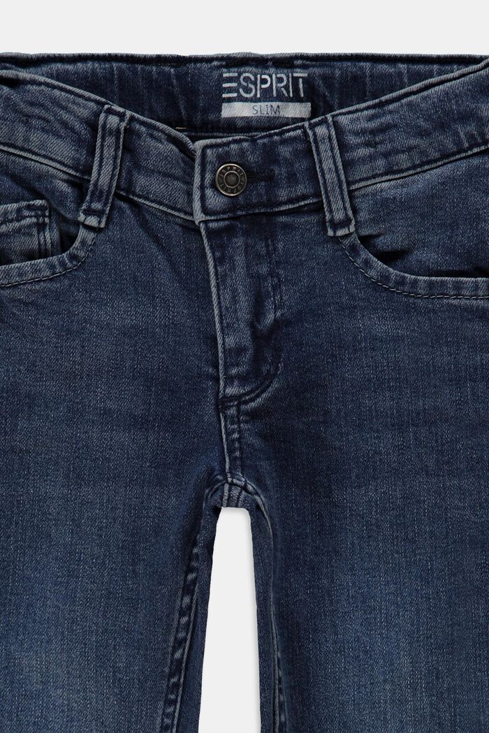 Recycled: hem slit jeans with an adjustable waistband, BLUE DARK WASHED, detail image number 2