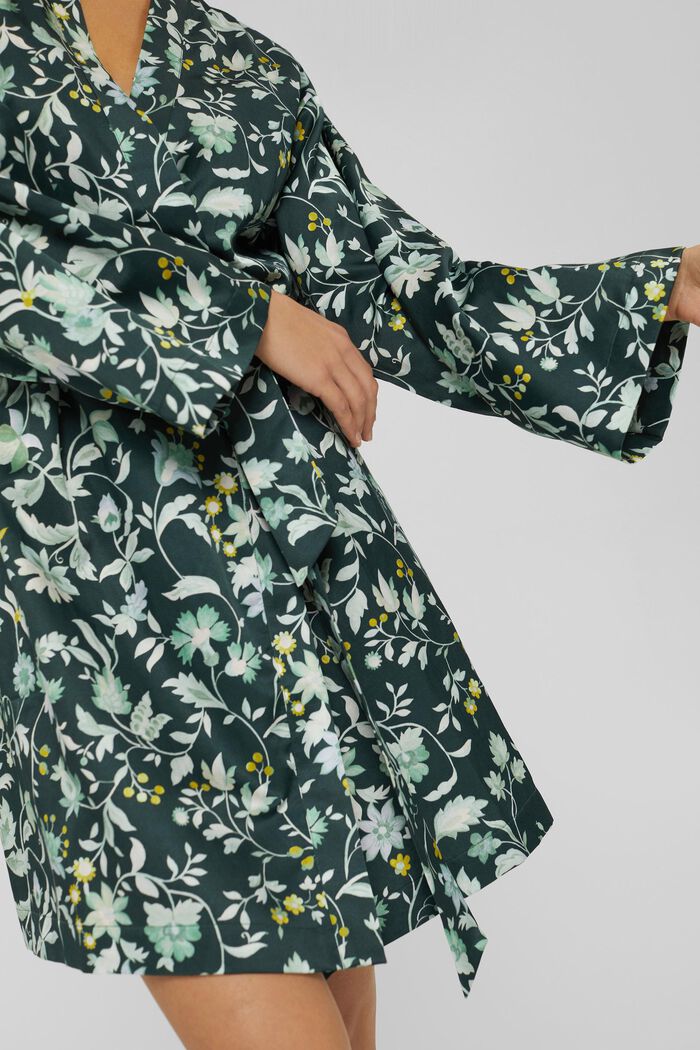 With silk: patterned kimono, DARK TEAL GREEN, detail image number 3