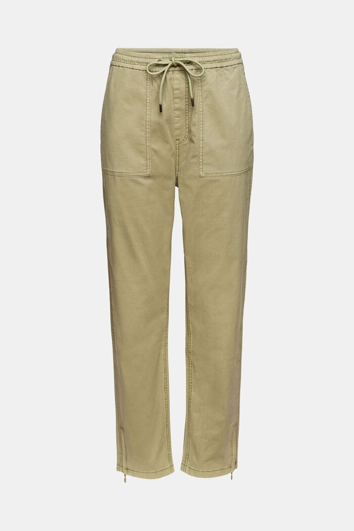 Stretch trousers with an elasticated waistband, organic cotton, LIGHT KHAKI, detail image number 8