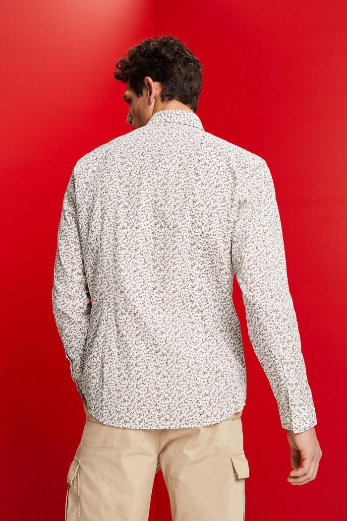 Patterned slim fit cotton shirt, OFF WHITE, detail image number 3