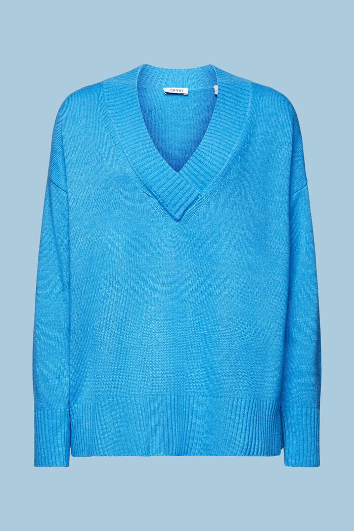 V-Neck Wool-Cashmere Blend Sweater, BLUE, detail image number 6