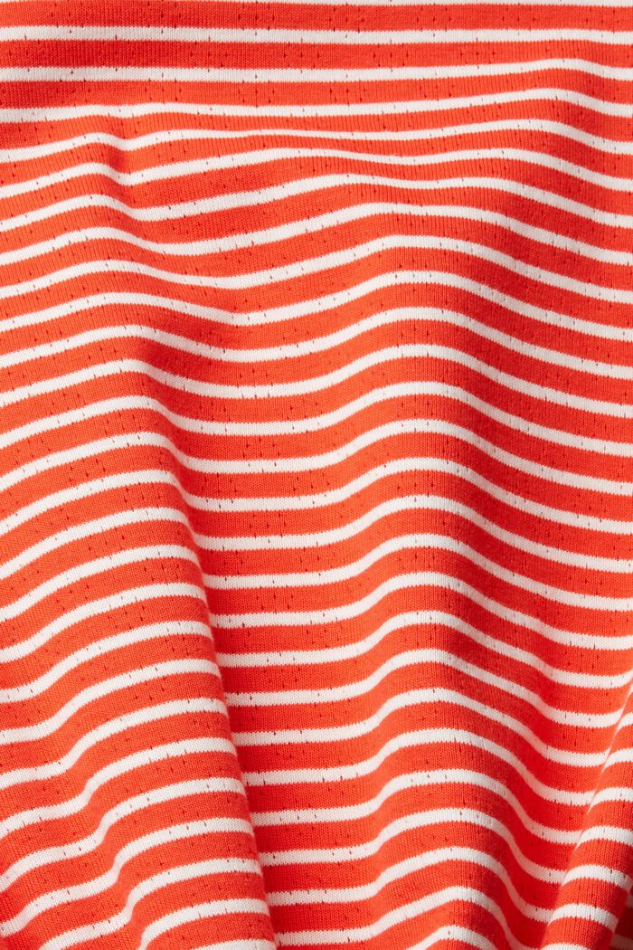 Striped pointelle long sleeve top, RED, detail image number 5