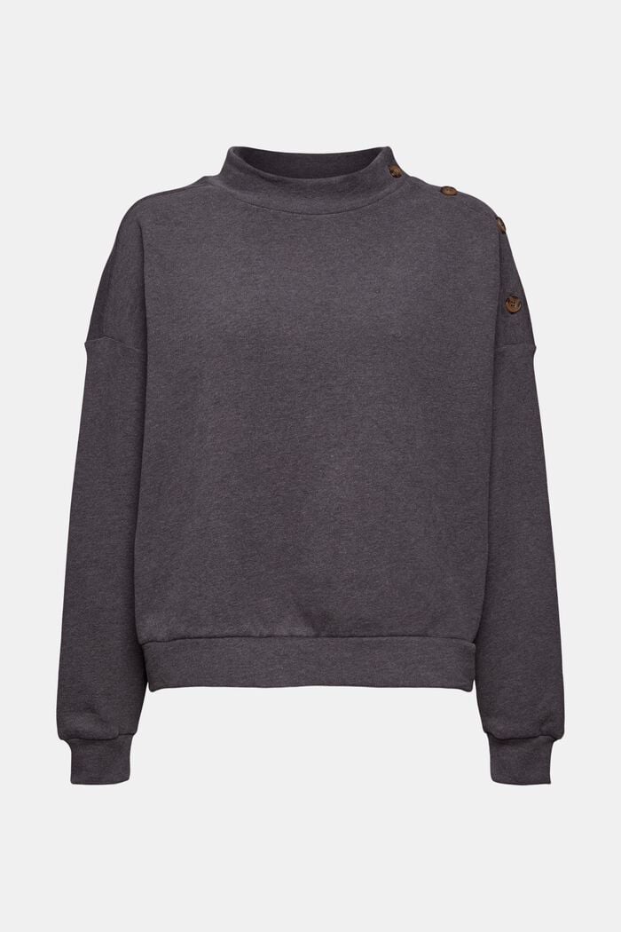 Sweatshirt with a stand-up collar and buttons, ANTHRACITE, overview