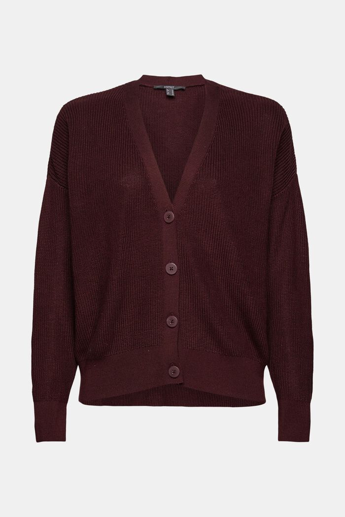 Knit cardigan in 100% cotton, BORDEAUX RED, detail image number 7