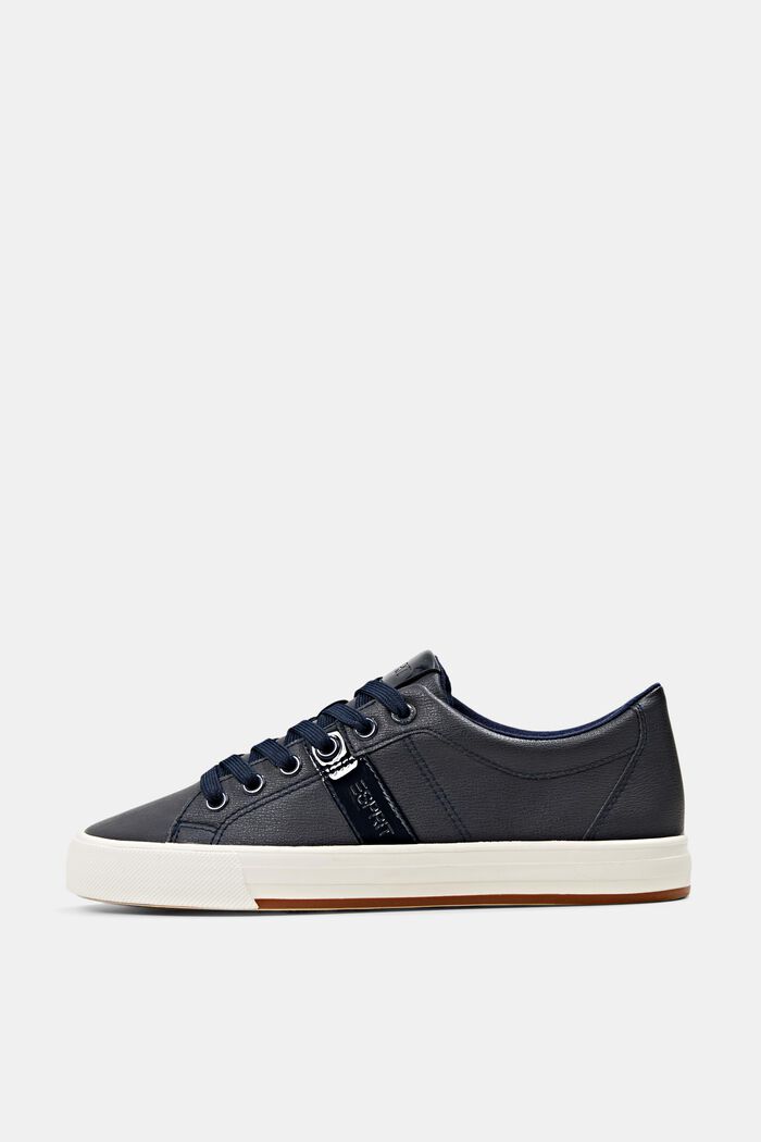 Material mix trainers in faux leather, NAVY, overview