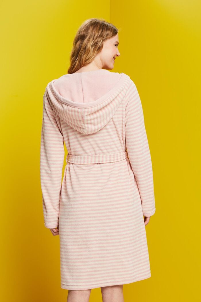 Striped terry cloth bathrobe with hood, ROSE, detail image number 3