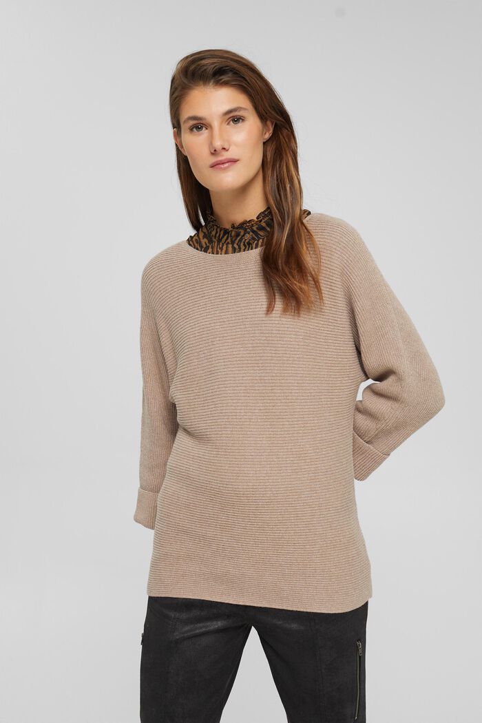 Batwing jumper in a wool and cashmere blend, LIGHT TAUPE, detail image number 0