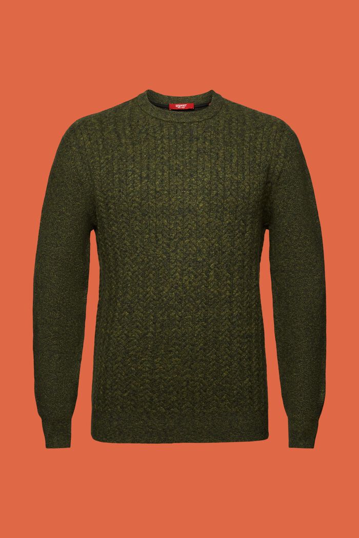 Melange Cable Knit Crewneck Sweater, OLIVE, detail image number 6