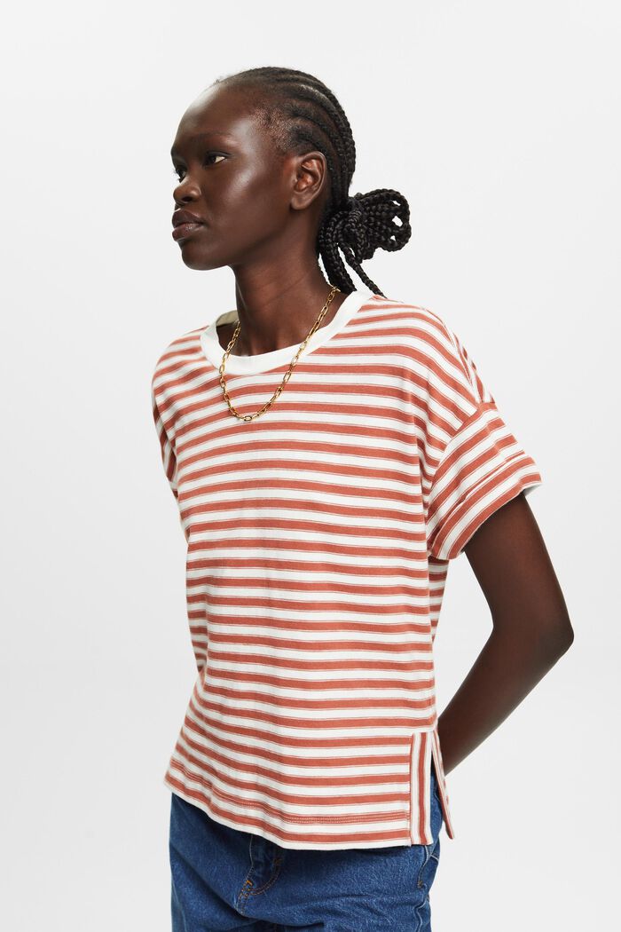 Striped t-shirt, 100% cotton, TERRACOTTA, detail image number 0