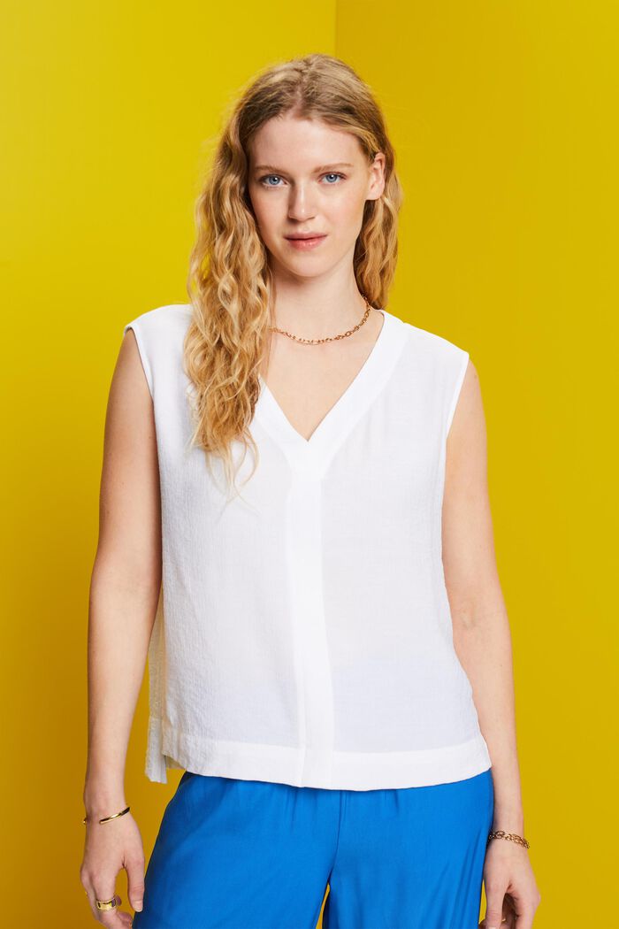 Crinkled sleeveless blouse, WHITE, detail image number 0