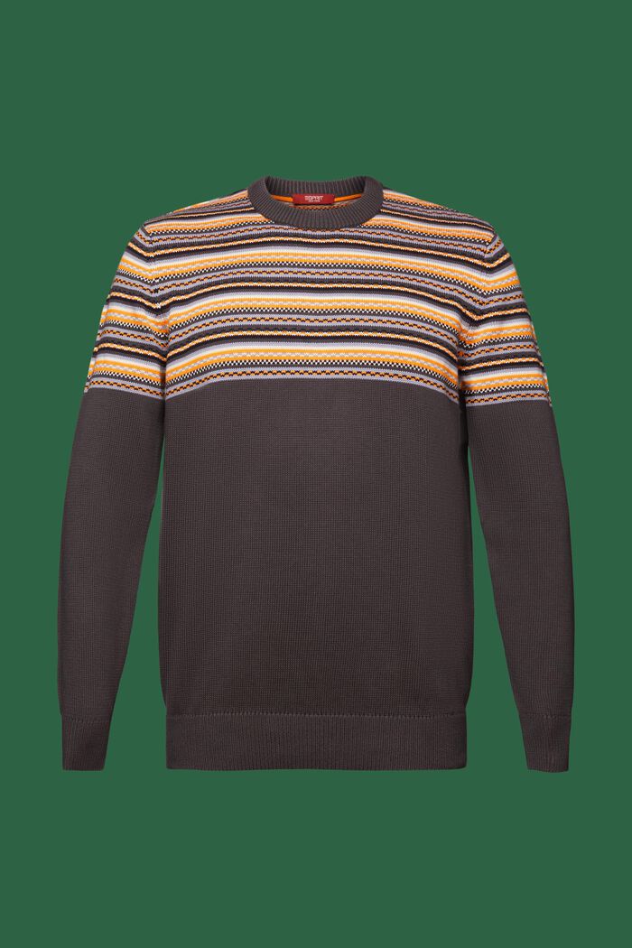 Jacquard Cotton Crewneck Sweater, DARK GREY, detail image number 6