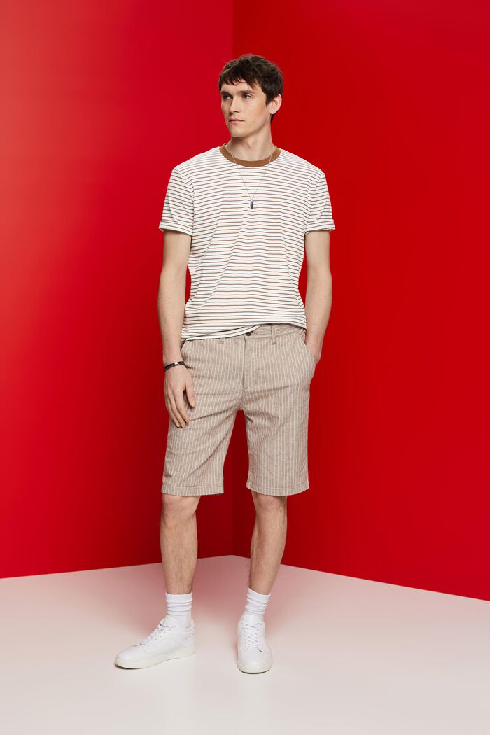 Striped chino shorts, cotton-linen blend, BEIGE, detail image number 5