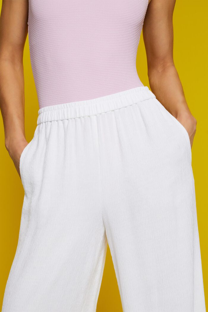 Crinkled wide leg pull-on trousers, WHITE, detail image number 2