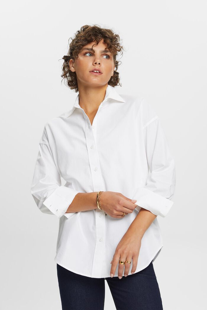 Oversized Shirt Blouse, WHITE, detail image number 0